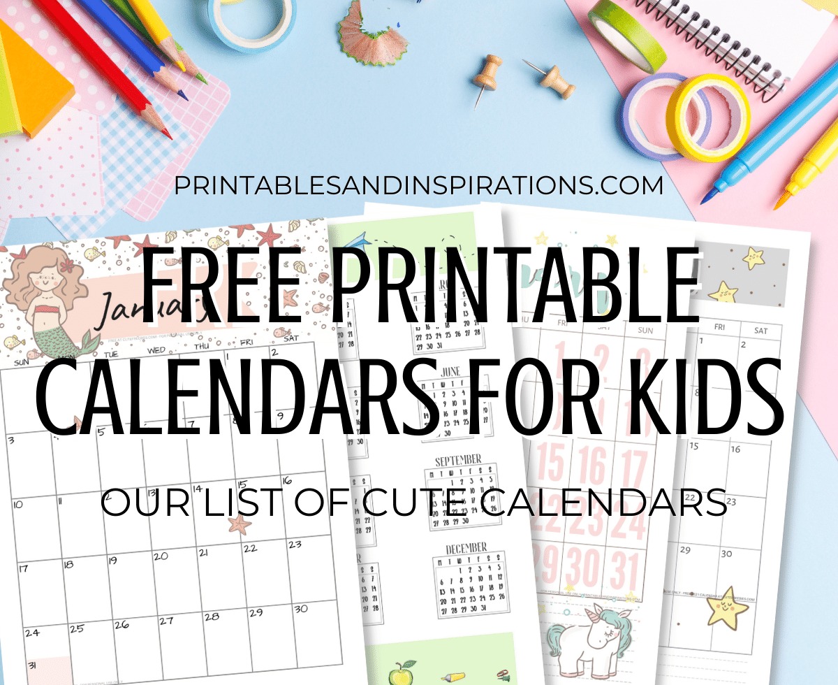 Free printable 2021 calendar for kids - cute calendar for 2021 #printablesandinspirations #backtoschool