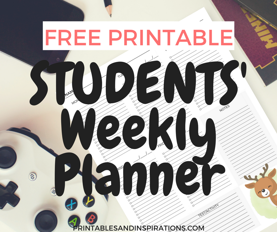 Student planner, free printable student weekly planner, teacher resources, homework organization