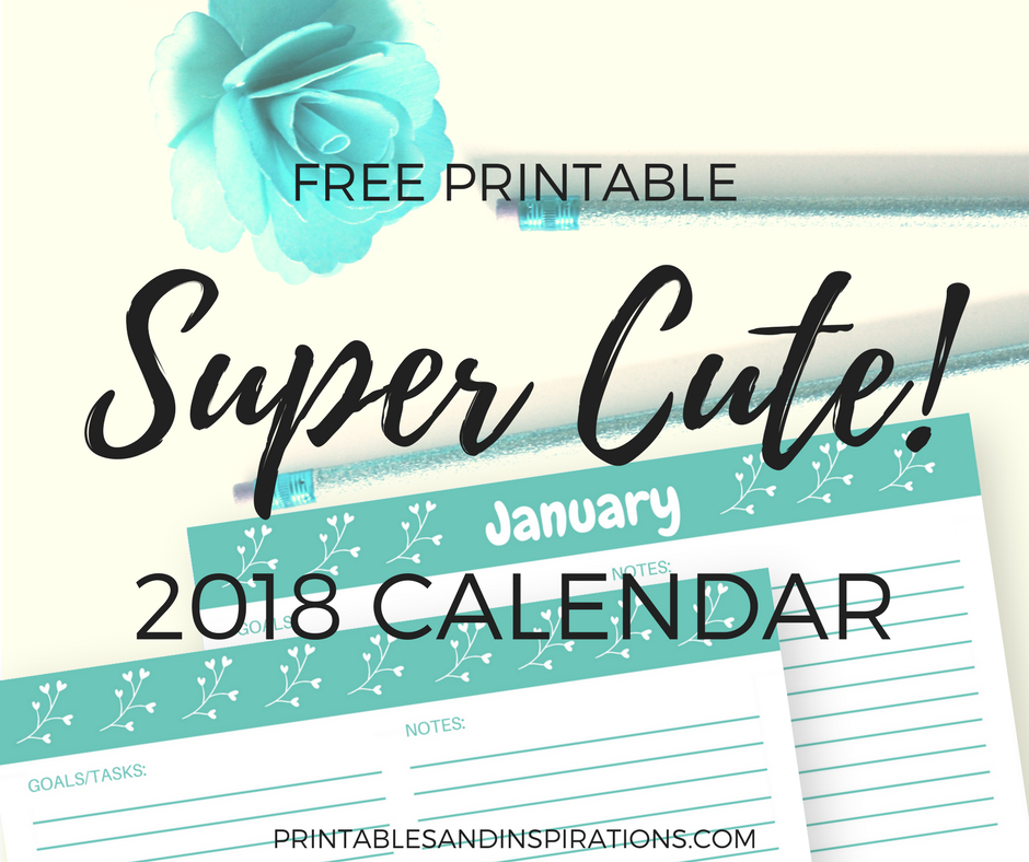 2018 cute calendar free printable, monthly planner, weekly spread, cyan