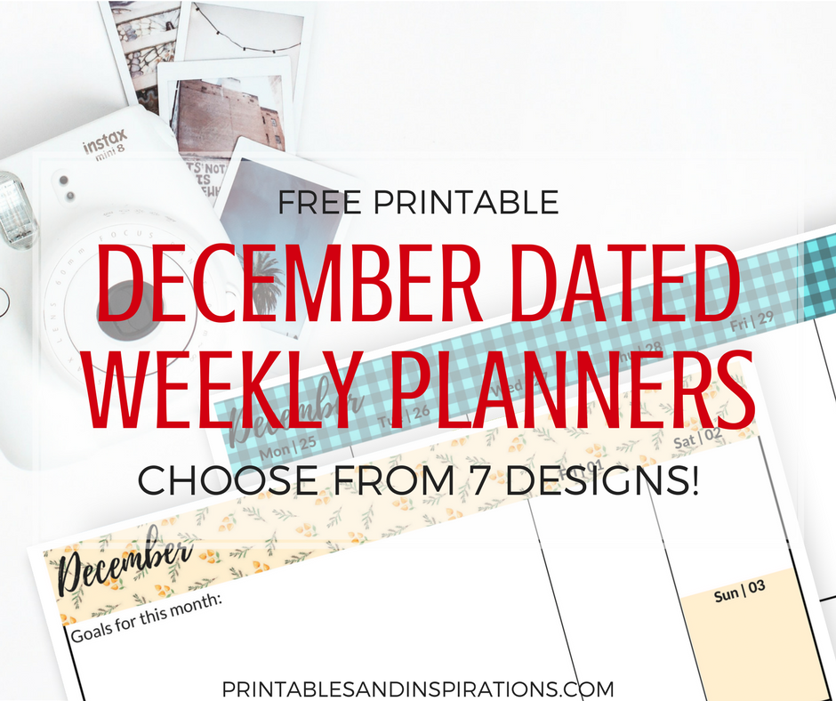 December calendar | Free printable December dated weekly planner | December weekly spread