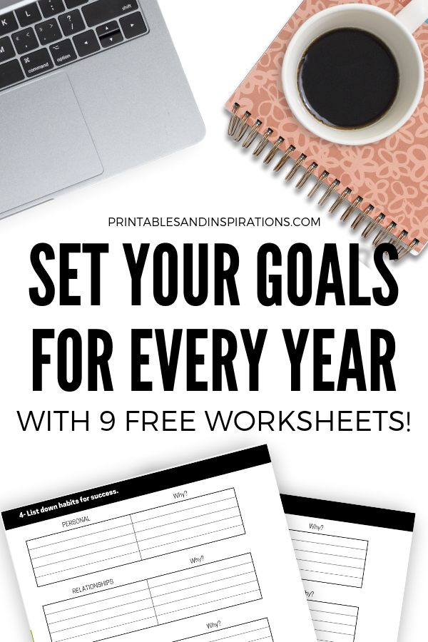 Free Goal Setting Worksheets! With life goals planner, monthly planner, future log, and habits for success. #printablesandinspirations #freeprintable