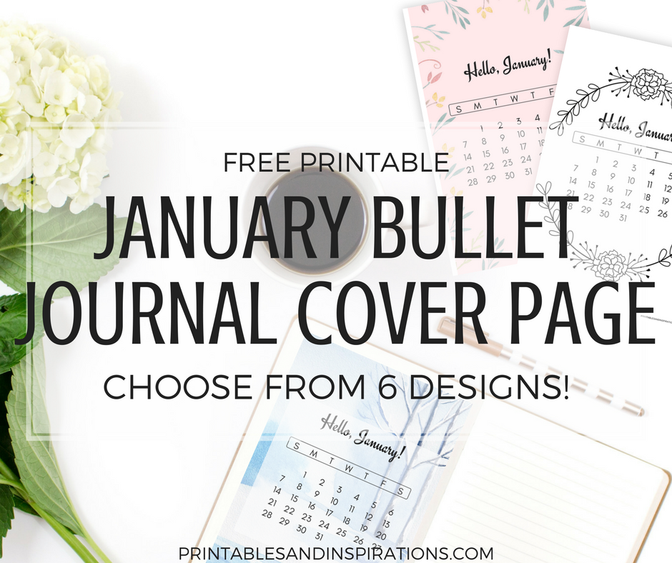 January calendar and January bullet journal cover page designs, January bullet journal ideas, bujo cover page, planner printables with January calendar