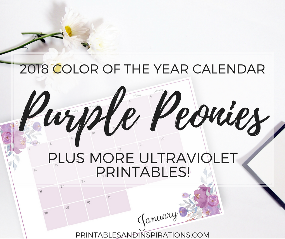 2018 color of the year calendar free printable, 2018 calendar monthly planner, ultraviolet monthly calendar