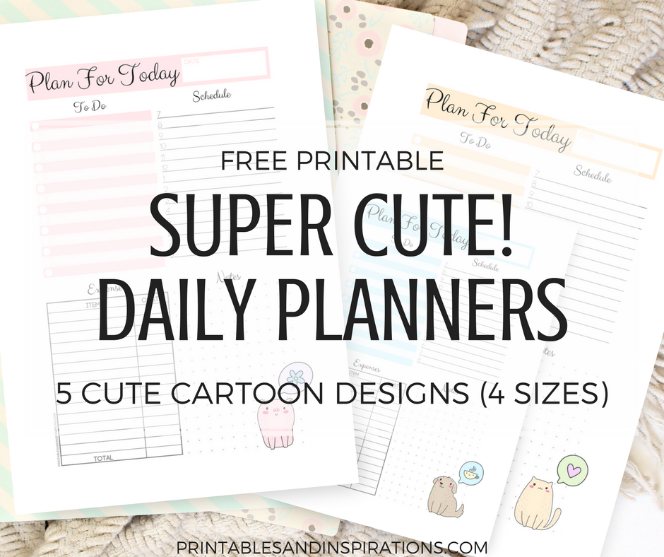 free printable cute daily planners, daily planner printable for ring binder, half size daily planner, A5 planner, bullet journal