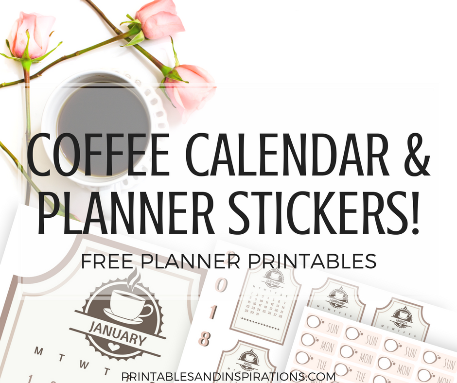 coffee shop printable calendar and weekly planner stickers, free printable 2018 calendar, coffee planner stickers, free planner printable stickers