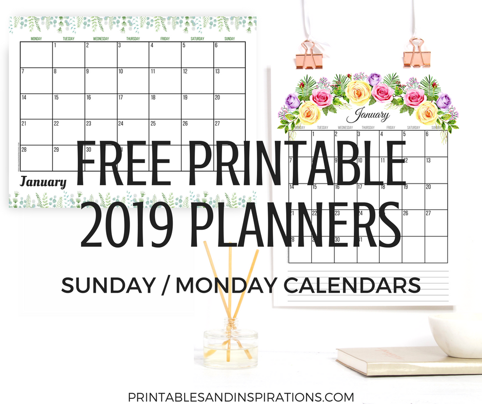 free printable planner 2019 calendar, 2019 monthly planner, free 2019 calendar, 2019 floral planner printable, floral calendar 2019, #freeprintables #plannerprintables