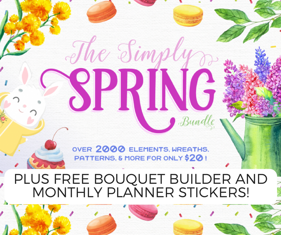 Simply spring bundle, watercolor flowers, spring graphics, easter images, free planner stickers printable, free watercolor flowers