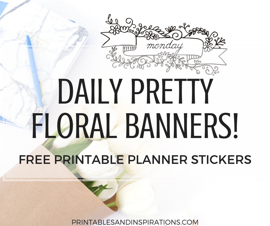 Daily floral banners, daily planner stickers, weekly planner stickers, printable stickers, days of the week stickers, free planner stickers printable, diy planner stickers