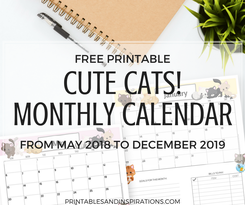 cute cats free printable monthly calendar for 2018 and 2019 printables and inspirations