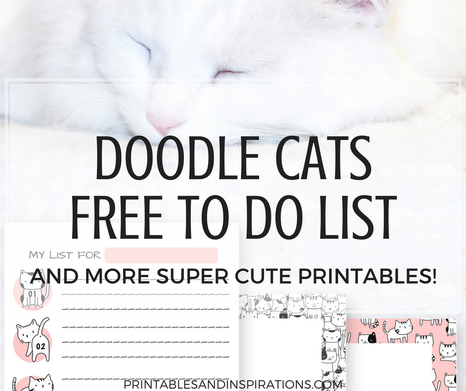 Doodle cats, free printable to do list, weekly to do list printable, cute cats planner printables, printable planner stickers with cat design