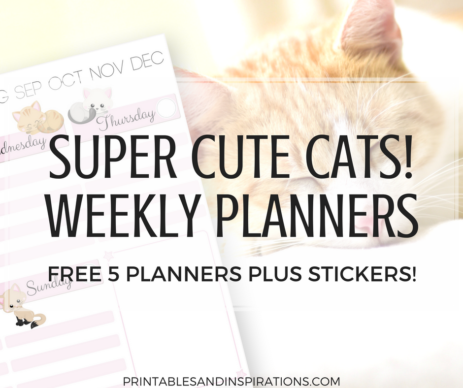 Cute cats weekly planner, free printable weekly planner, cute weekly planner printables, week planner PDF, weekly spread,