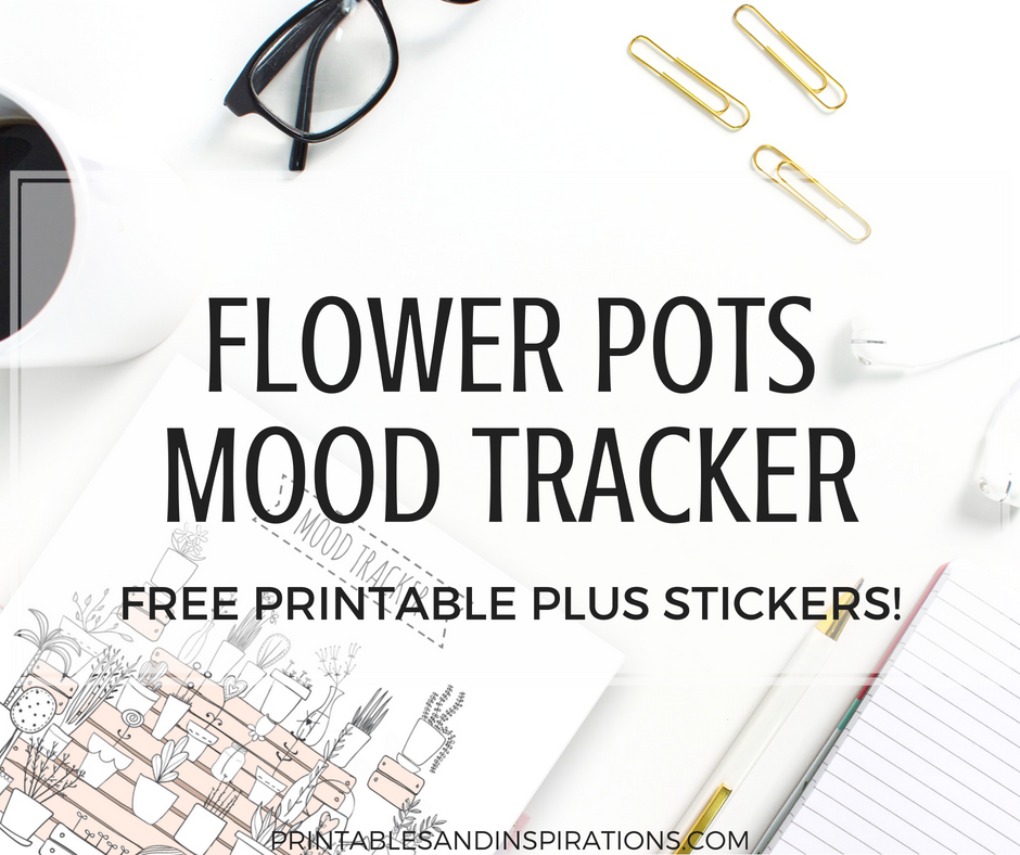 Free Printable Mood Tracker For Bullet Journal! Plus free daily planner stickers with days of the month. Cute flower pots design. Free download now! #bulletjournal #bujoideas #printablestickers #freeprintable #plannerstickers #bujotracker #moodtracker #printablesandinspirations