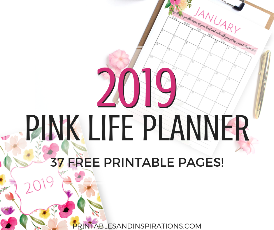 Free 2019 Pink Life Planner Calendar Printable Plus Blank Templates! With 2019 weekly planner, finance trackers, future log and more. Get your free download now! #freeprintable #2019planner
