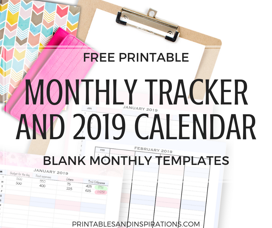 FREE Printable Monthly Tracker Template and 2019 CALENDAR! Use as a budget tracker, expense tracker, activity tracker, family tracker, habit tracker and any way you like. #freeprintable #printableplanner #2019calendar #printablesandinspirations