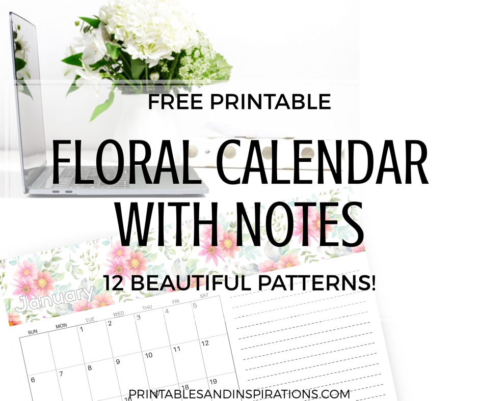 Free 2019 Printable Calendar With Notes! Your 2019 monthly planner with space for notes, goals and tasks. Free download now! #2019calendar #freeprintable #printablesandinspirations