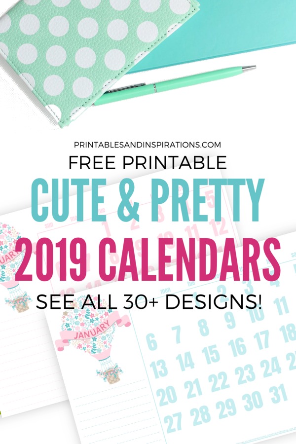 Free Cute Calendars For 2019! Free printable planners with cute monthly labels. See all 30+ monthly calendar designs for bullet journal, planner or binder. #freeprintable #printableplanner #printablesandinspirations