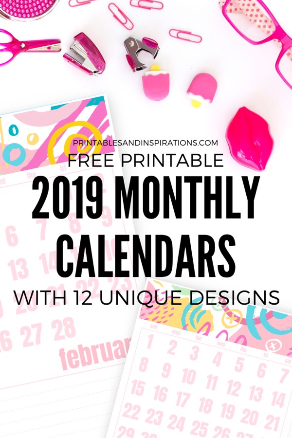 Free Printable 2019 Monthly Calendars! Here's all my monthly planners with 12 unique designs. It's like having a new calendar every month. Free download now! #freeprintable #printableplanner #printablesandinspirations