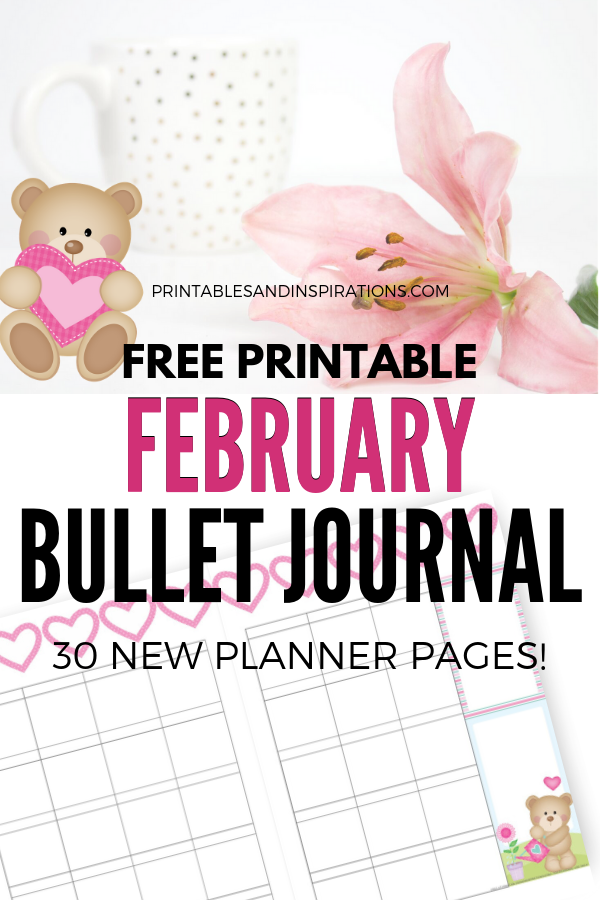 February Bullet Journal Printable Planner - Cute bears theme! Free printable monthly cover, calendar spread, weekly planners and dotted grid paper and more printable planner pages! #bulletjournal #bujo #bujoideas #bujomonthly #weeklyspread #printableplanner #freeprintable #printablesandinspirations