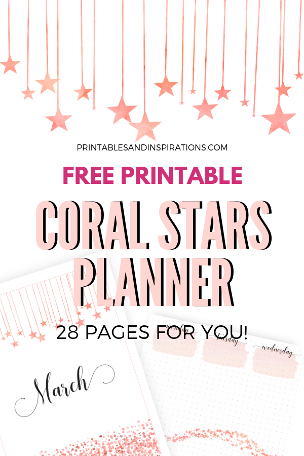 Free 2019 Color Of The Year Inspired Planner! Printable coral planner pages for your binder or bullet journal, monthly cover, monthly calendar, weekly planner and dot grid paper. free download now! #coloroftheyear #coral #printableplanner #freeprintable #printablesandinspirations