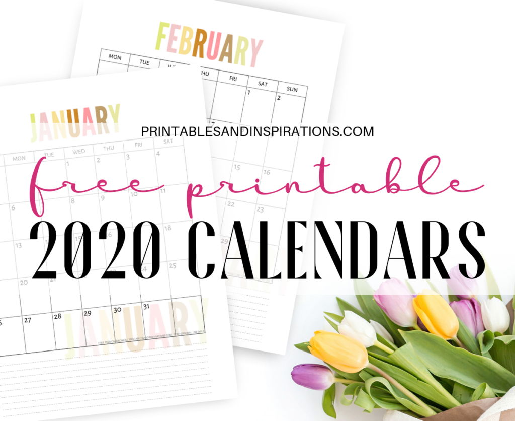 2020 Calendars Free Printable PDF Printables And