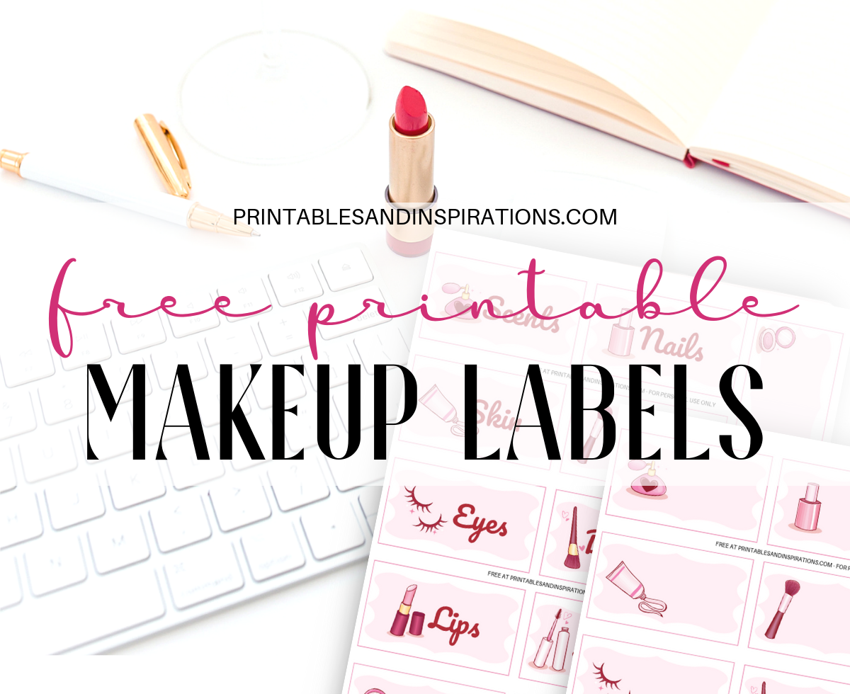 Free Makeup Label Stickers Printable! Cute stickers to help you organize your makeup or cosmetics or use as bullet journal planner stickers. Free download now! #freeprintable #makeuplover #organization #printablesandinspirations #konmari #printablestickers