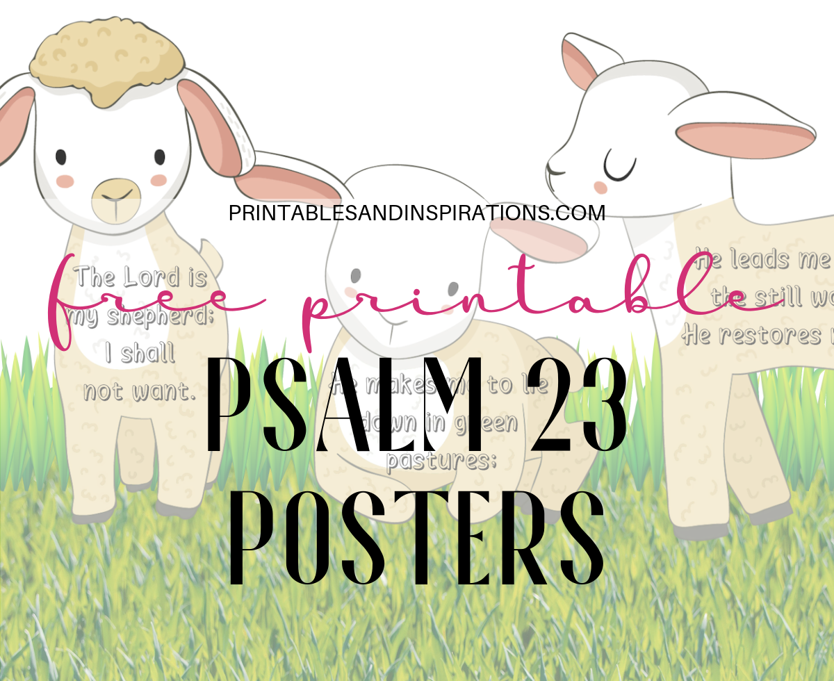 Free Printable Psalm 23 Poster / Banner With Little Lambs! Free Bible verse poster for kids Sunday school, wall art, memory verse posters. Free download now! #Bibleverseoftheday #freeprintable #Psalm23 #printablesandinspirations #memoryverse