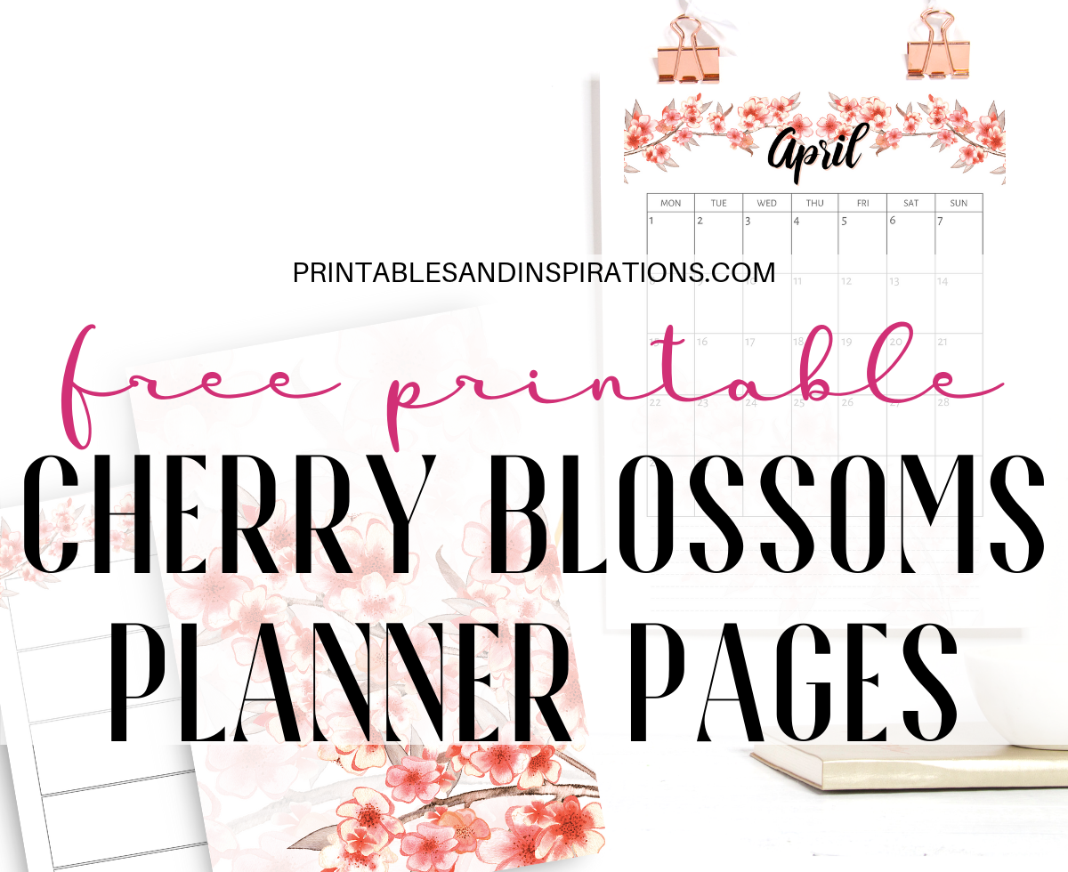 Free Printable Cherry Blossoms Calendar For 2019 2020 And Planner Pages! With free weekly planners, dot grid paper and free planner stickers. Free PDF download now! #freeprintable #printablesandinspirations #diyplanner #plannerstickers #bulletjournal