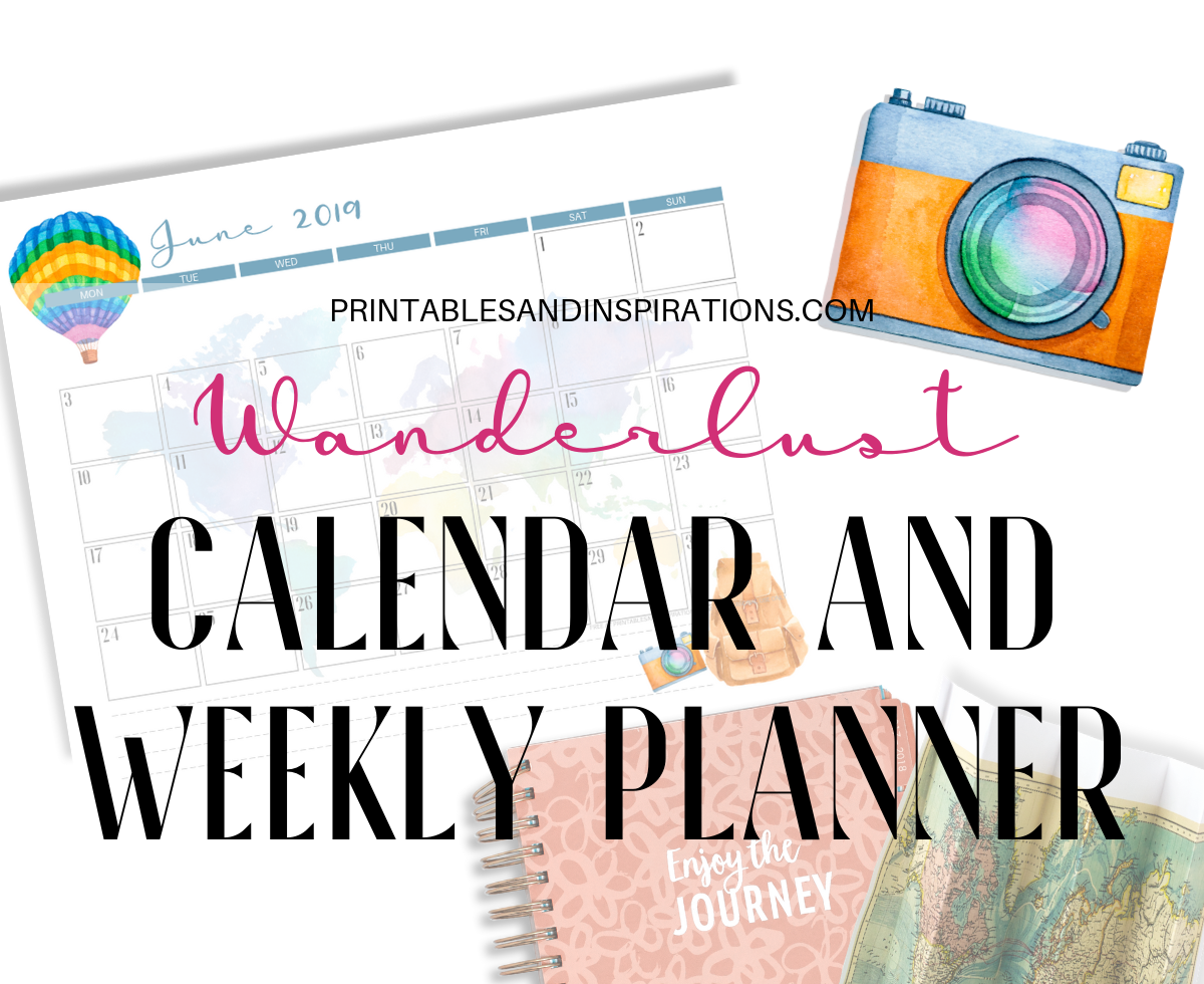 Free Printable 2019 Calendar And Weekly Planner - Wanderlust! Travel theme planner pages PDF download. #wanderlust #travel #freeprintable #weeklyplanner #printablesandinspirations
