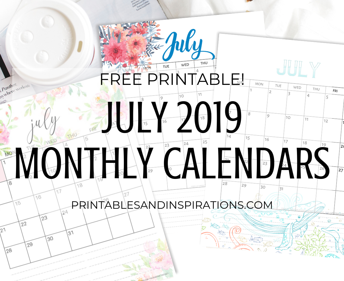 July 2019 calendar pdf - free printable monthly planner with beautiful designs! #freeprintable #printablesandinspirations #july