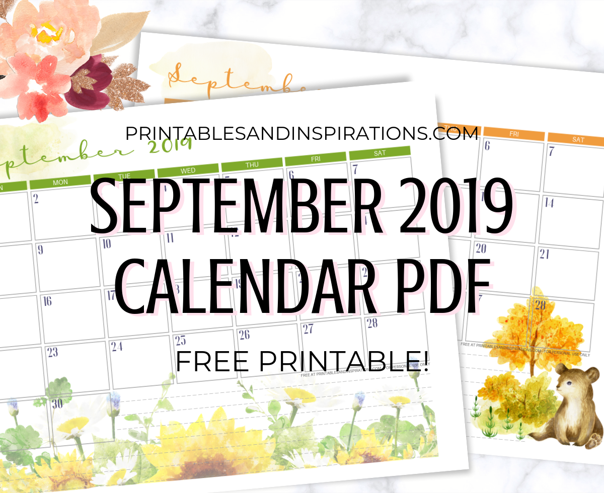 Free Printable September 2019 Calendar PDF - monthly calendar or planner with cute autumn designs. #freeprintable #planneraddict #printablesandinspirations #September