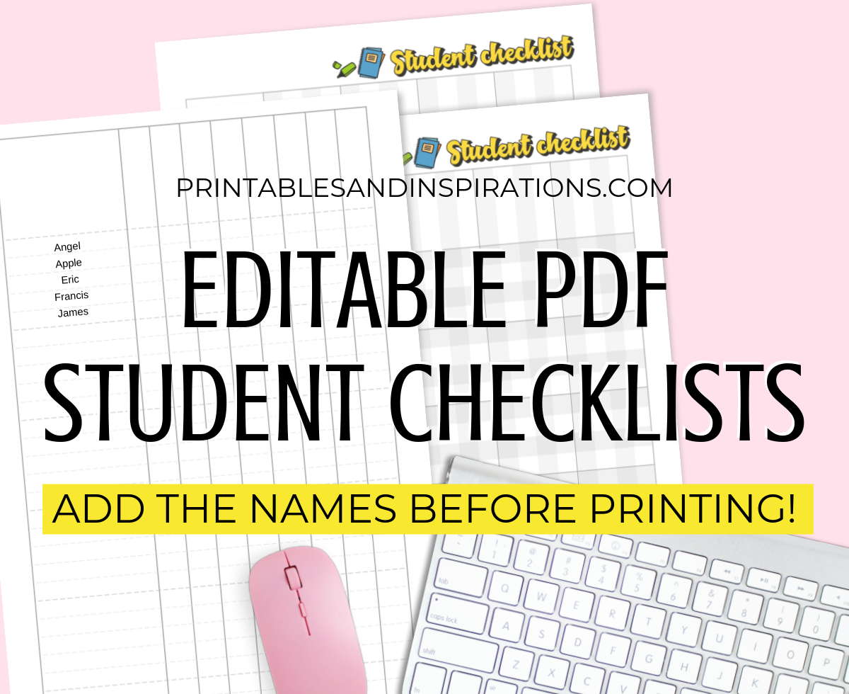 Free Editable Student Checklist Printable PDF for your teacher planner printable - type your students' names on the PDF file before printing. Get your free download now! #freeprintable #teacherplanner #backtoschool #printablesandinspirations