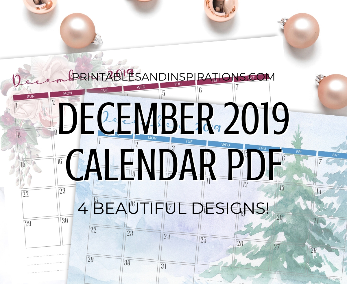 Free Printable December 2019 calendar planners with Christmas and winter design. #freeprintable #printablesandinspirations #christmas