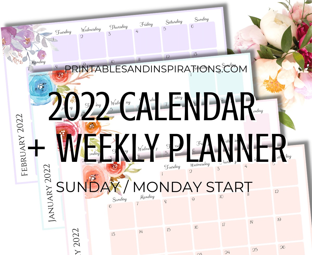 Free Weekly Calendar Template 2022 Free Printable 2022 Monthly Calendar + Weekly Planner - Printables And  Inspirations