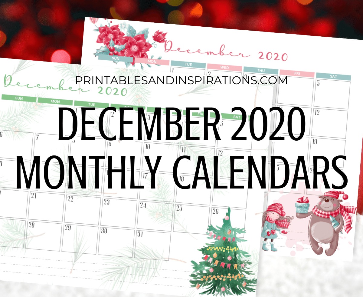 DECEMBER 2020 Monthly Calendar Free Printable PDF - 2020 monthly calendar. CHRISTMAS CALENDAR. Get your free download now! #freeprintable #printablesandinspirations