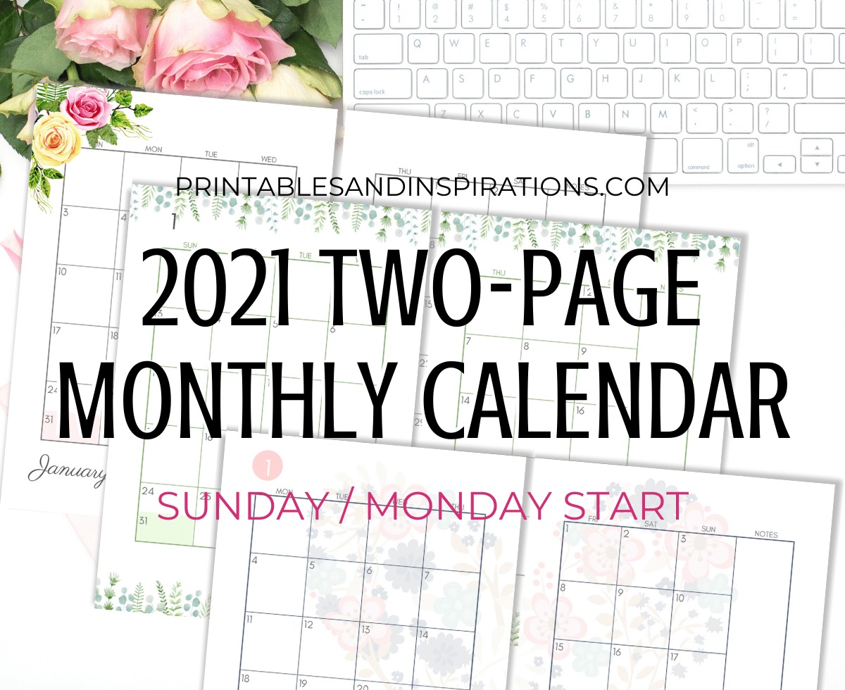 2021 Two Page Monthly Calendar Template - Free Printable ...