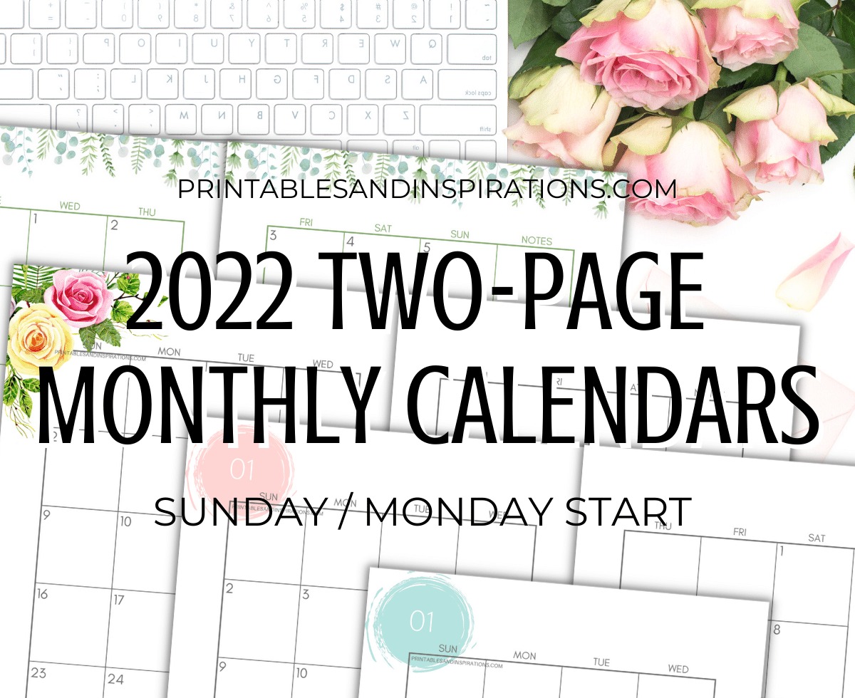 Free Printable 2022 Two Page Calendar Template - Monthly Calendar Spread #freeprintable #printablesandinspirations #2022calendar