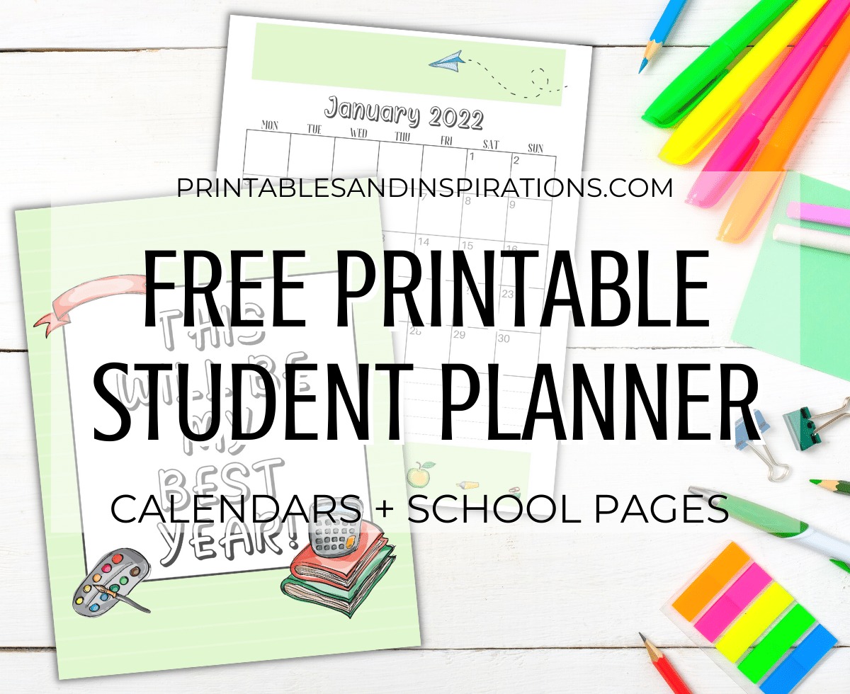 Free printable student planner with free 2022 2021 calendar for kids! Help students organize their activities and tasks for the whole year, plus school calendar. #backtoschool #printablesandinspirations