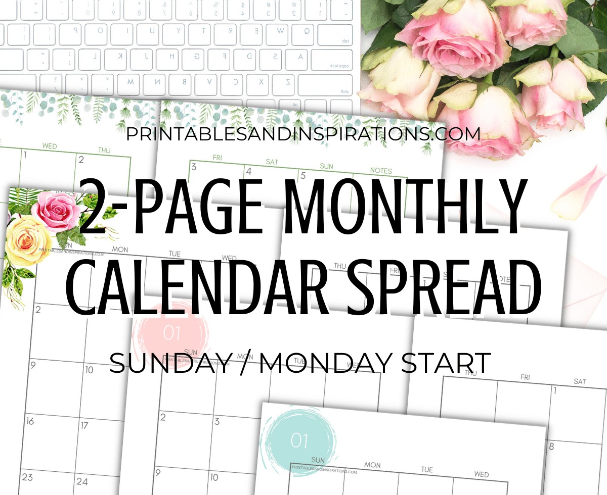 Free Printable 2024 Two Page Calendar Template - 2024 Monthly Calendar Spread #freeprintable #printablesandinspirations #2024calendar