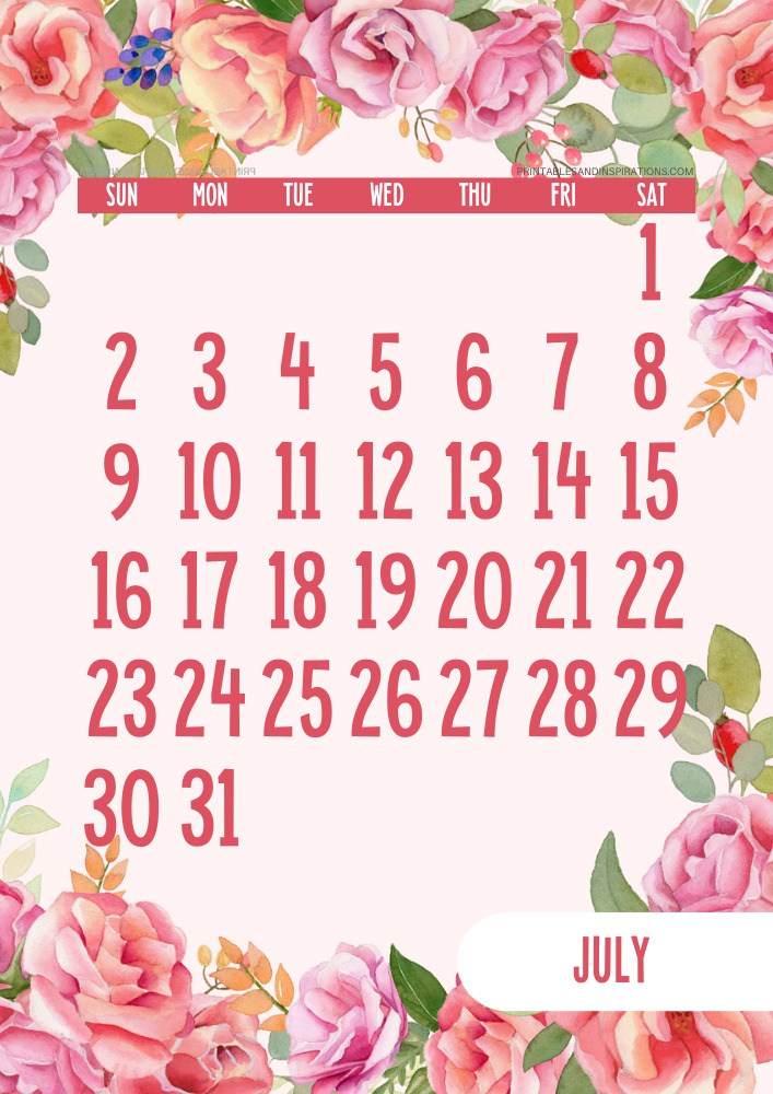 JULY 2023 calendar free printable monthly planner - You may also download the complete 2023 calendar PDF #printablesandinspirations #freeprintable