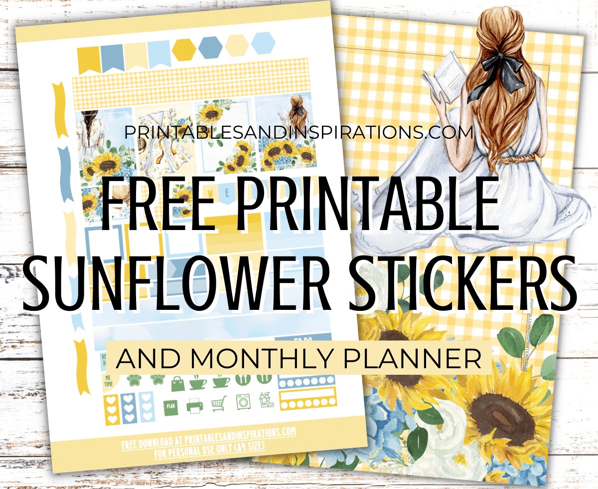 Sunflower planner stickers - free printable summer planner stickers for life planner, happy planner #freeprintable #stickeraddict #plannerstickers #printablesandinspirations #sunflowers