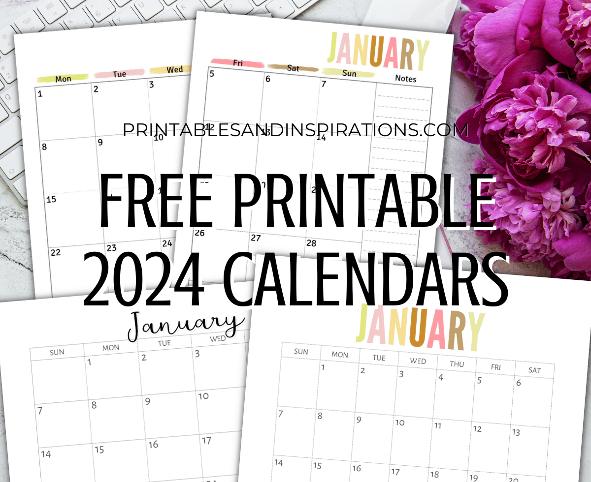 Free 2024 calendar printable PDF - monthly 2024 calendar planner #printablesandinspirations #2024calendar #freeprintable