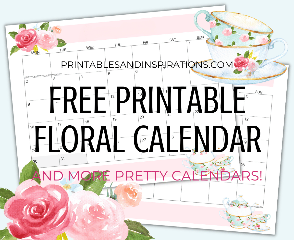 Free Printable Pretty Floral Calendar / Planner For 2024! Choose from Sunday or Monday start calendars. Free download now! #freeprintable #printablesandinspirations #printableplanner
