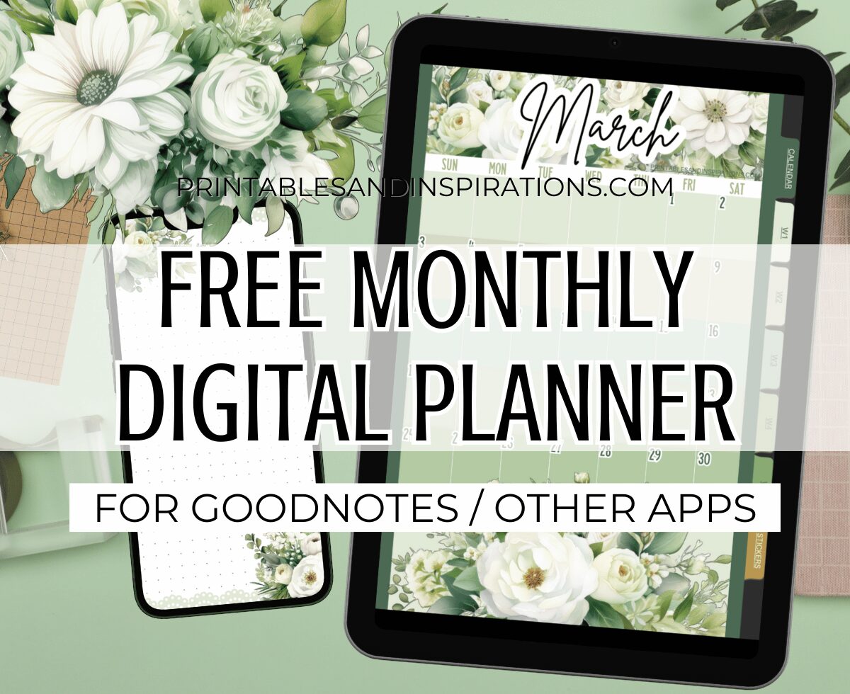 Free Digital Monthly Planner For Goodnotes and other PDF editors - with hyperlinks, digital monthly planner for your phone, daily journal, digital journal #printablesandinspirations #digitalplanner