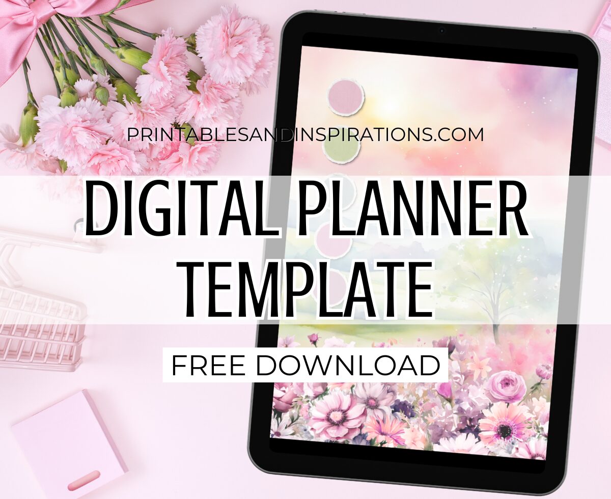 Free Digital Planner Template - with hyperlinks, free digital journal with flowers , floral digital planner #printablesandinspirations #digitalplanner #digitaljournal