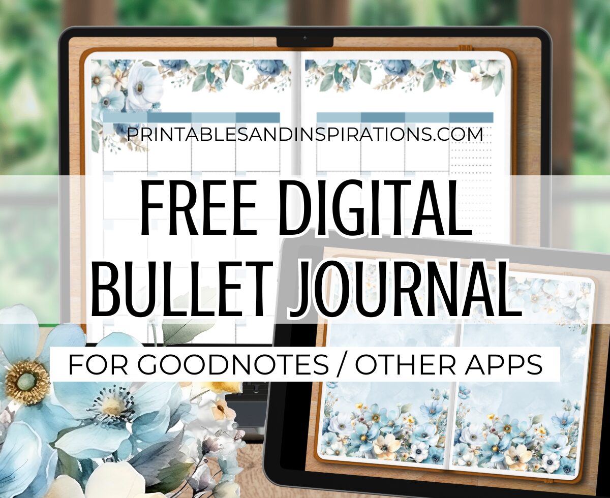 Free digital bullet journal for the month, digital planner template with flowers, digital journal for Goodnotes and other apps #digitalplanner #bulletjournal #goodnotes