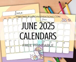 JUNE 2025 CALENDAR MONTHLY PLANNER cute rainbow theme - free printable PDF