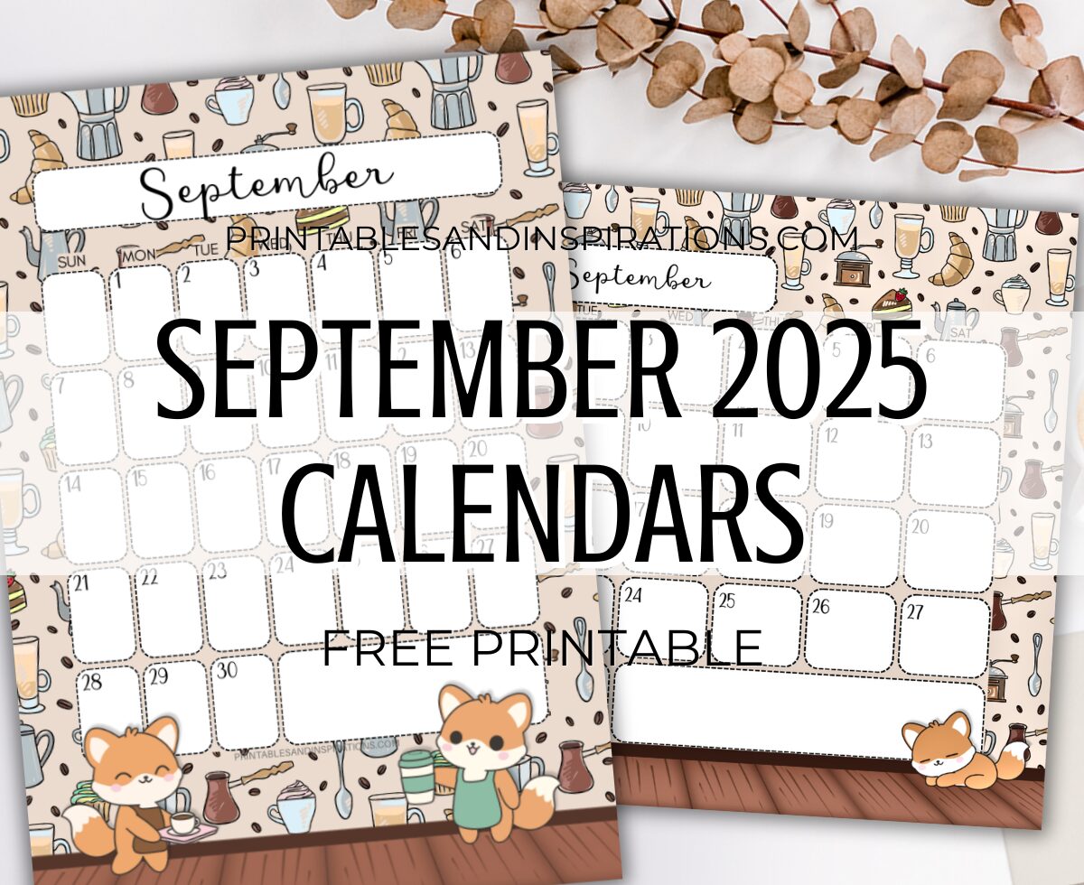 SEPTEMBER 2025 CALENDAR MONTHLY PLANNER SPREAD cute coffee cat theme - free printable PDF