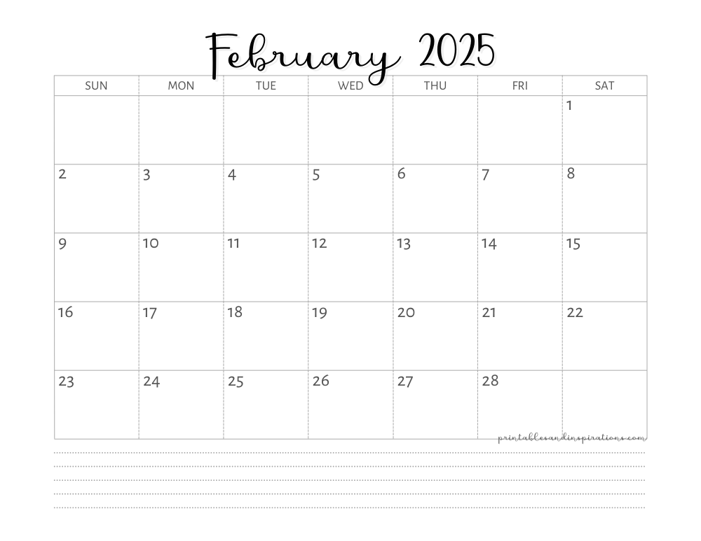 Free Printable 2025 Monthly Calendar Template PDF Printables and Inspirations