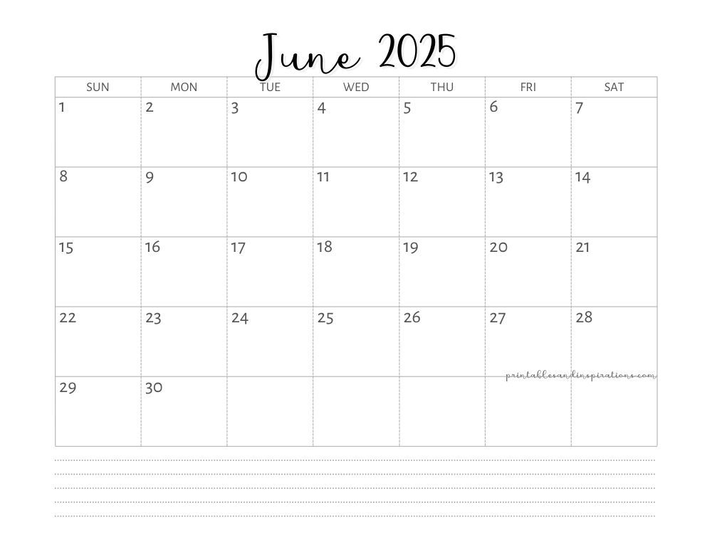 Free Printable 2025 Monthly Calendar Template PDF Printables and Inspirations