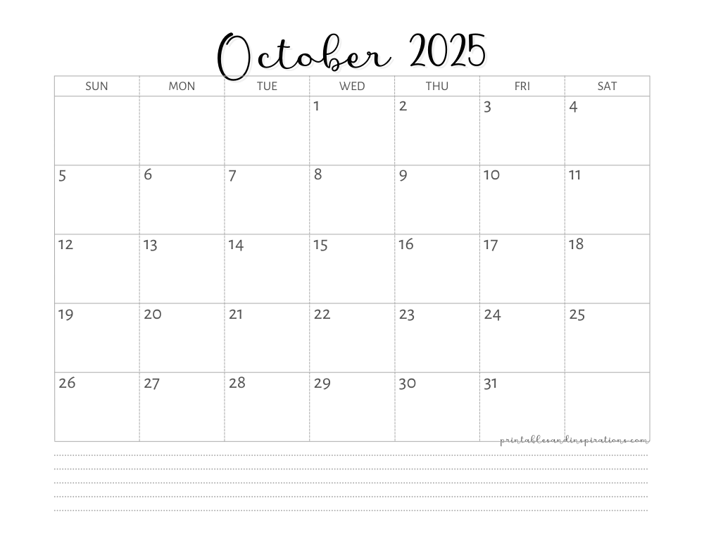Free Printable 2025 Monthly Calendar Template PDF Printables and Inspirations